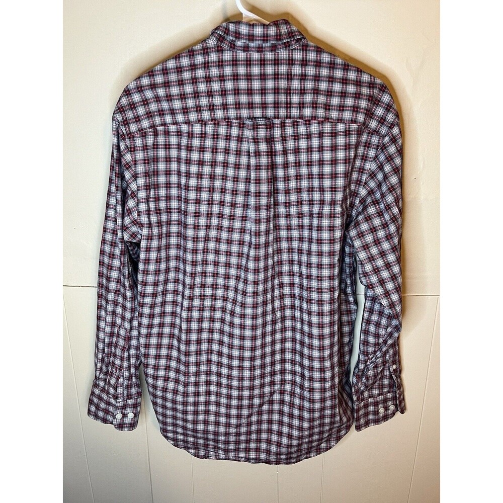 Nautica Mens Medium Red Plaid Long Sleeve Button Up Shirt W/ Pocket Used - Picture 6 of 6